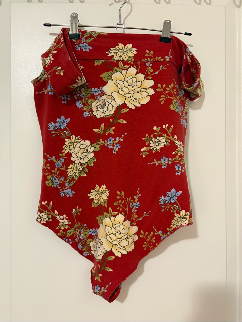Forever 21 Red Floral Off-Shoulder Bodysuit
